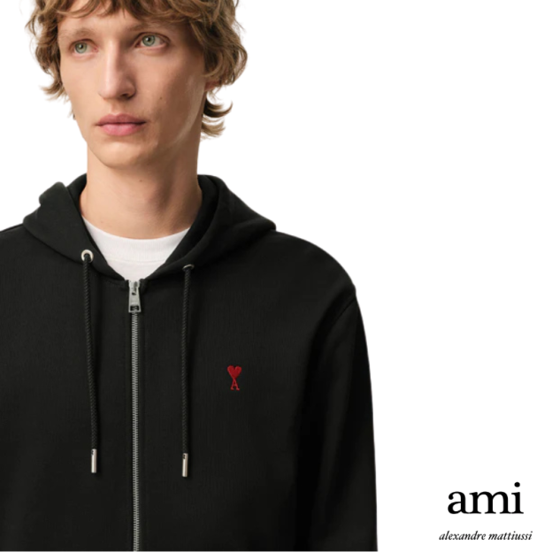 Ami paris【パーマネントコレクション】ブラック オーガニックコットン Ami de Coeur ジップパーカー