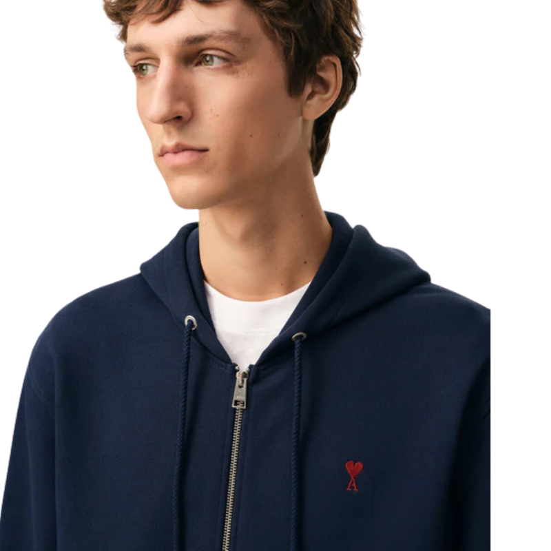 Ami paris【パーマネントコレクション】ブルー オーガニックコットン Ami de Coeur ジップパーカー