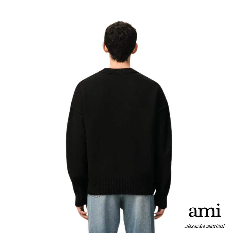 Ami paris  ブラック ウール Ami De Coeur クルーネック セーター