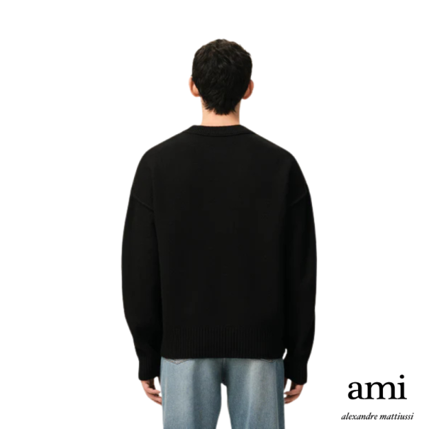 Ami paris  ブラック ウール Ami De Coeur クルーネック セーター