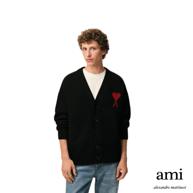 Ami paris  ブラック ウール Ami De Coeur カーディガン