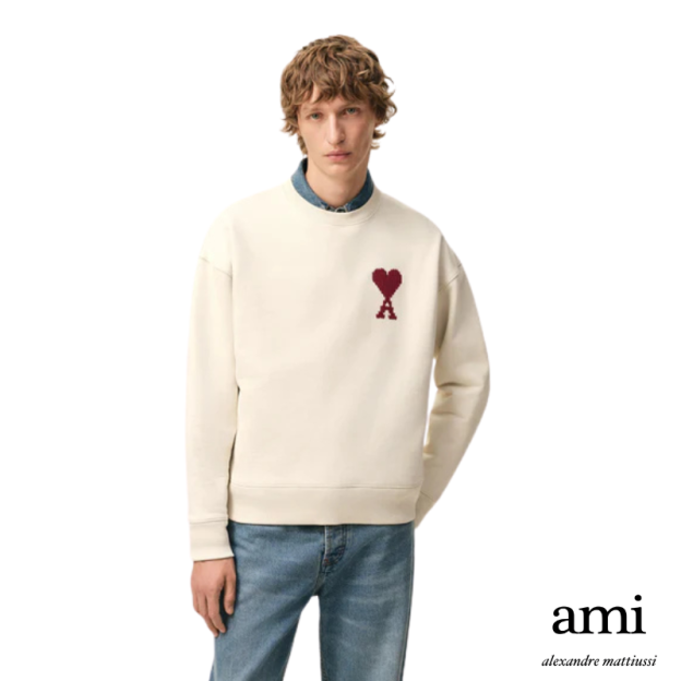 Ami paris【ホワイト コットン Ami De Coeur スウェットシャツ】