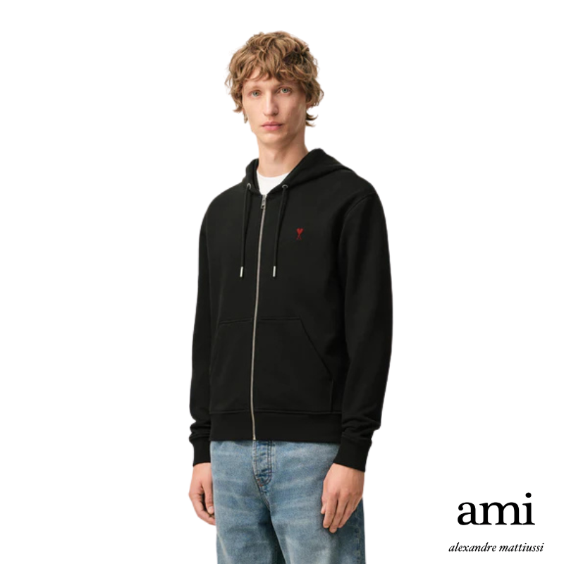 Ami paris【パーマネントコレクション】ブラック オーガニックコットン Ami de Coeur ジップパーカー