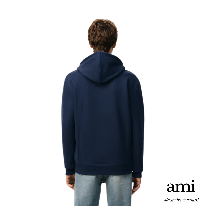 Ami paris【パーマネントコレクション】ブルー オーガニックコットン Ami de Coeur ジップパーカー