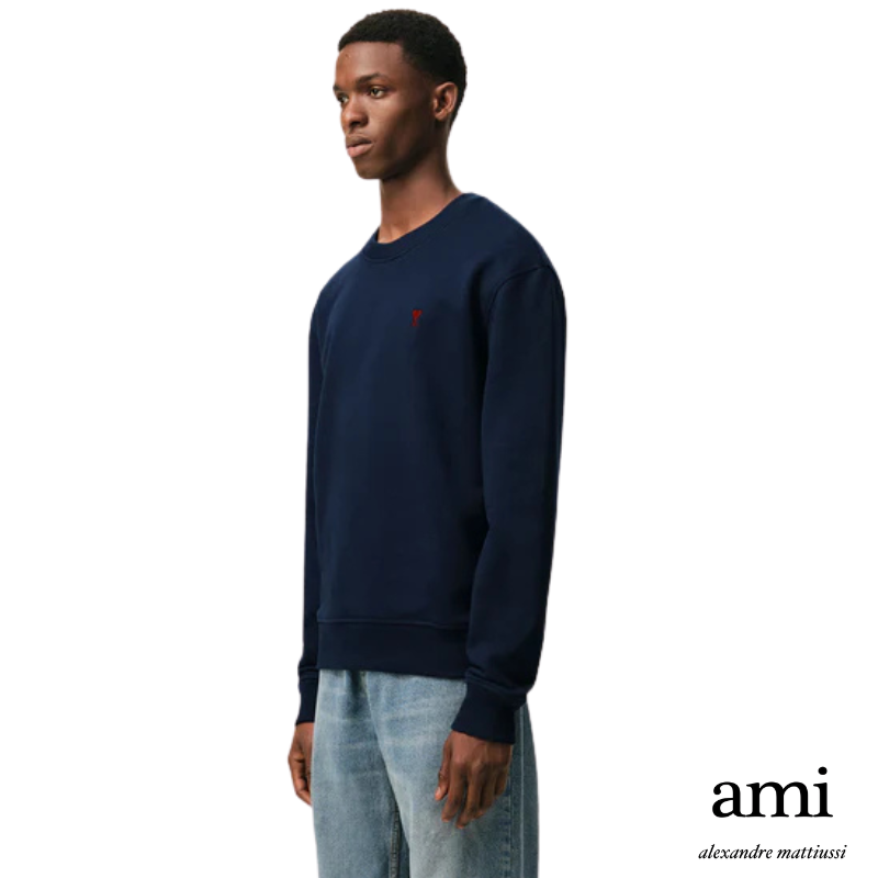 Ami paris【パーマネントコレクション】ブルー オーガニックコットン Ami de Coeur スウェットシャツ
