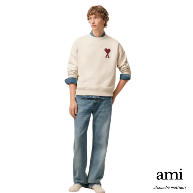 Ami paris【ホワイト コットン Ami De Coeur スウェットシャツ】