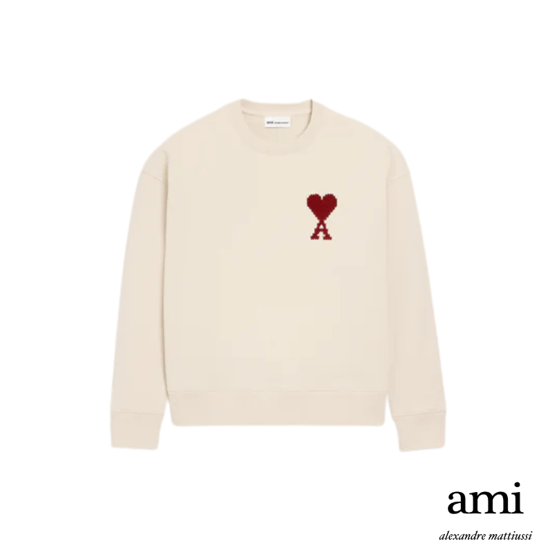 Ami paris【ホワイト コットン Ami De Coeur スウェットシャツ】