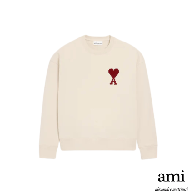 Ami paris【ホワイト コットン Ami De Coeur スウェットシャツ】