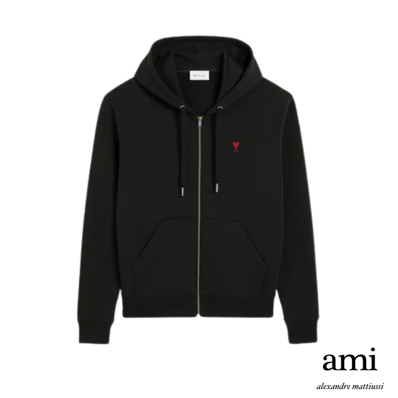 Ami paris【パーマネントコレクション】ブラック オーガニックコットン Ami de Coeur ジップパーカー