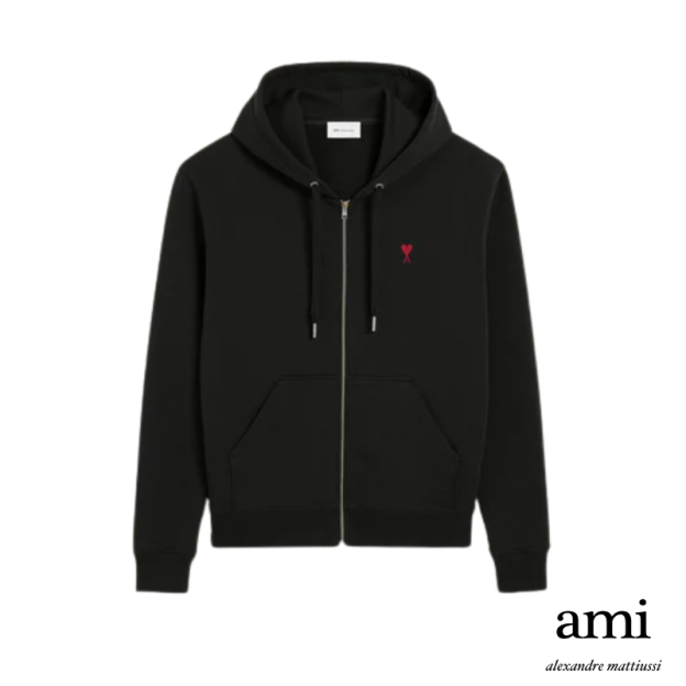 Ami paris【パーマネントコレクション】ブラック オーガニックコットン Ami de Coeur ジップパーカー