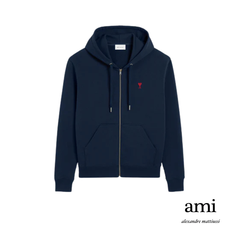 Ami paris【パーマネントコレクション】ブルー オーガニックコットン Ami de Coeur ジップパーカー