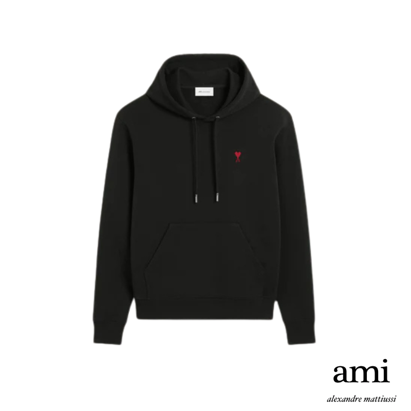 Ami paris [パーマネントコレクション ]ブラック オーガニックコットン Ami de Coeur パーカー