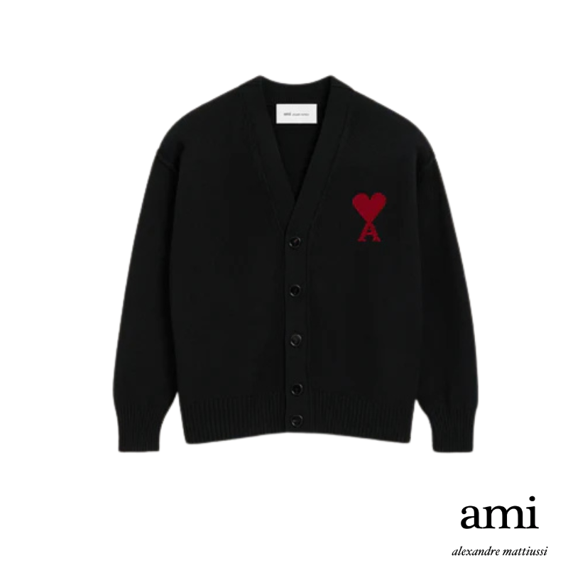 Ami paris ブラック ウール Ami De Coeur カーディガン