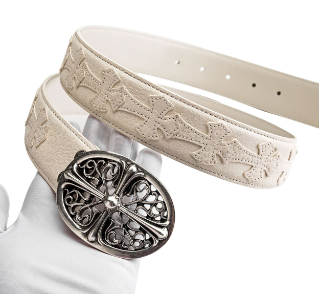 クロムハーツ クラシックオーバルクロスバックル＆プレーンブラックレザー1.5ホースシューリベット ベルトセット