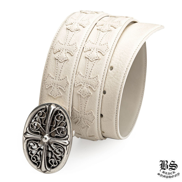 クロムハーツ クラシックオーバルクロスバックル＆プレーンブラックレザー1.5ホースシューリベット ベルトセット