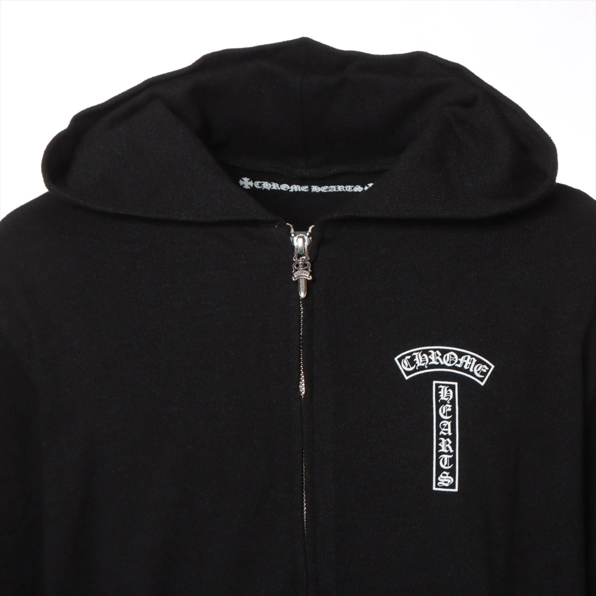 クロムハーツ ホースシュー パーカー コットン×ポリエステル×レーヨンブラック ダガージップ 袖フローラルクロス