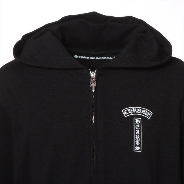 クロムハーツ ホースシュー パーカー コットン×ポリエステル×レーヨンブラック ダガージップ 袖フローラルクロス