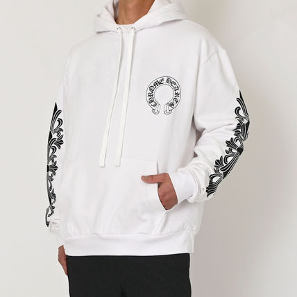 クロムハーツ Chrome Hearts　SWTSHRT PLVR 袖フローラルバックホースシュープリントパーカー(ホワイト)