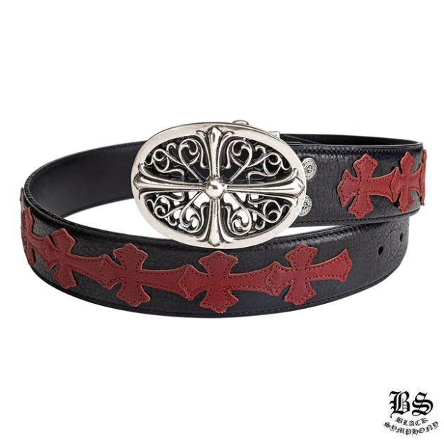 クロムハーツ クラシックオーバルクロスバックル＆プレーンブラックレザー1.5ホースシューリベット ベルトセット