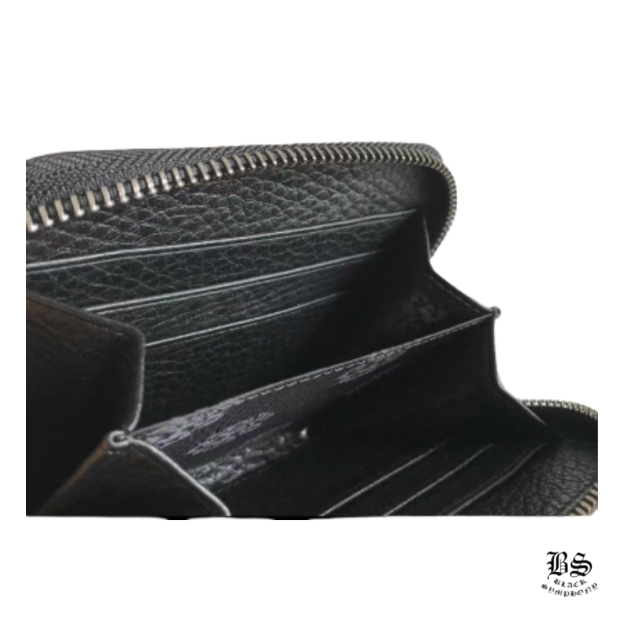 Chrome Hearts クロムハーツ 3サイドジップウォレット レザー ブラック メンズ クロス SV CHプラス ピラミッドスタッズ 黒 
