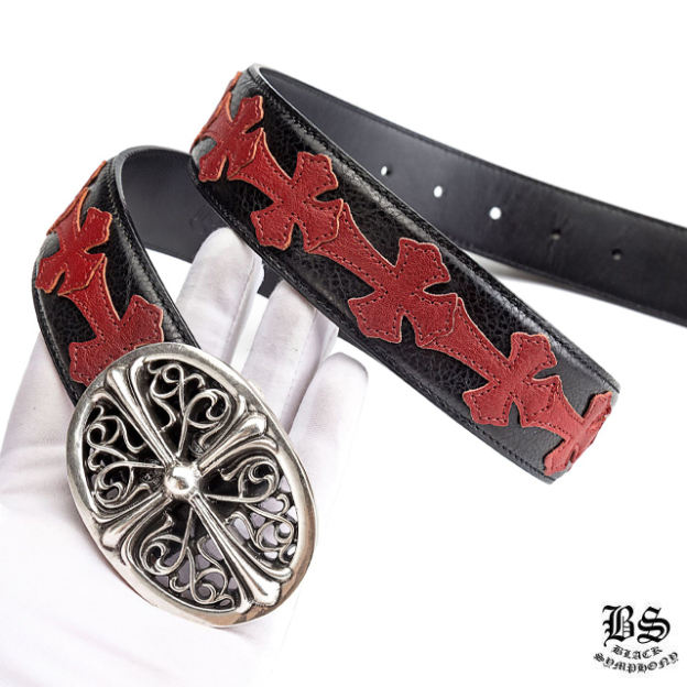 クロムハーツ クラシックオーバルクロスバックル＆プレーンブラックレザー1.5ホースシューリベット ベルトセット