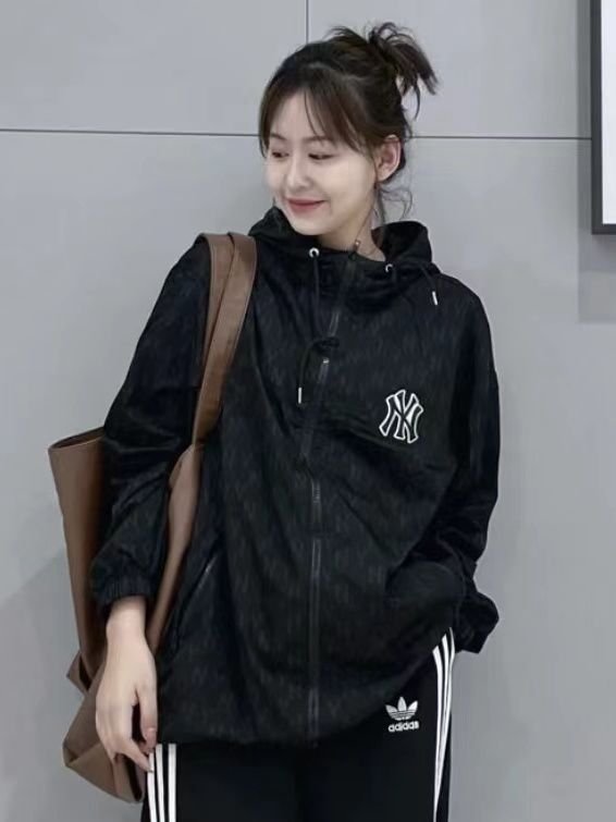 MLB 春と秋の新しい老花満印連帽スポーツ  トレンチコート