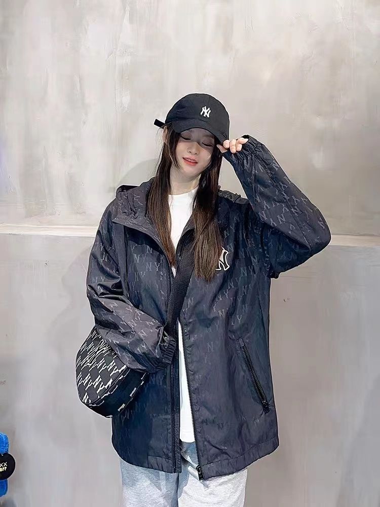 MLB 春と秋の新しい老花満印連帽スポーツ  トレンチコート