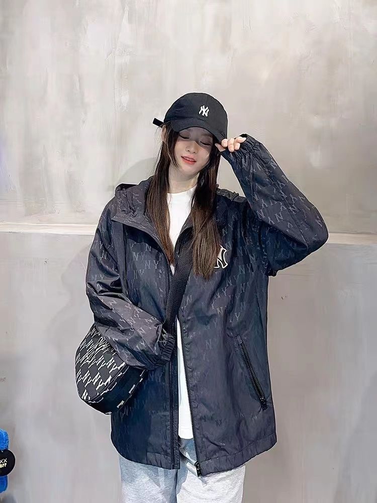 MLB 春と秋の新しい老花満印連帽スポーツ  トレンチコート