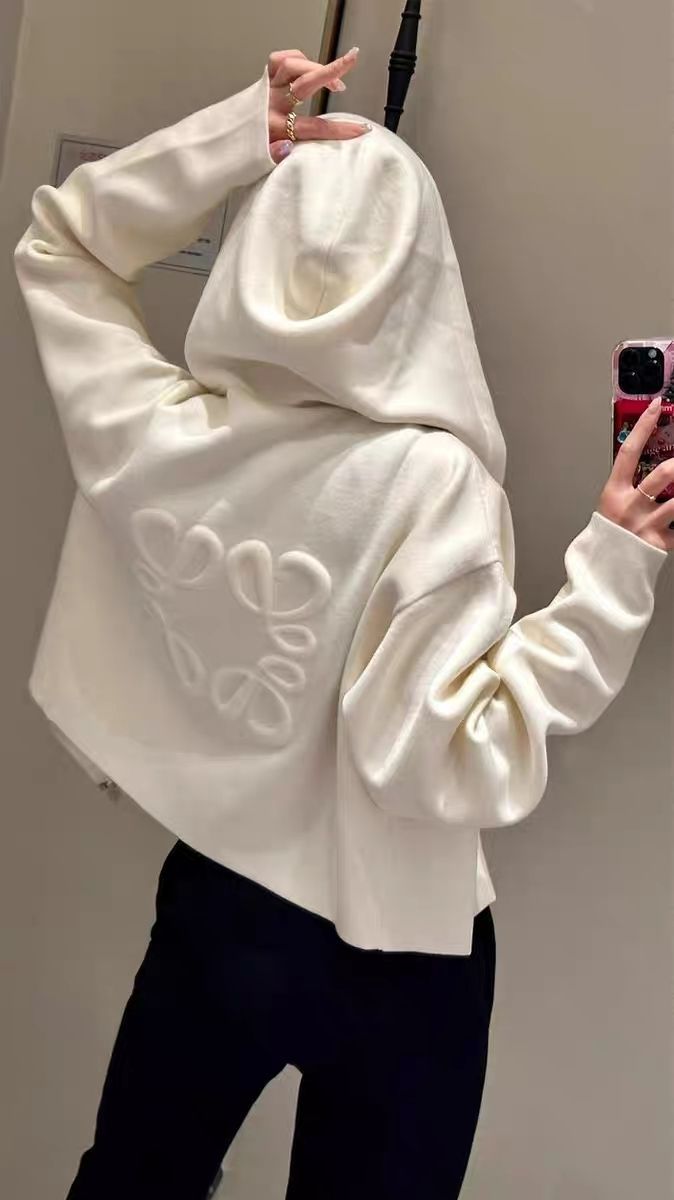 LOEWE 春と秋の新しい老花満印連帽スポーツ  トレンチコート セーター