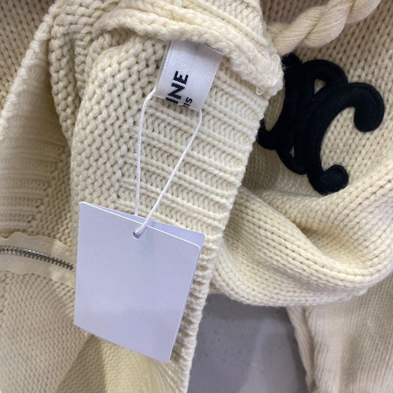 CELINE刺繍ロゴジャカード連帽ニットカーディガン