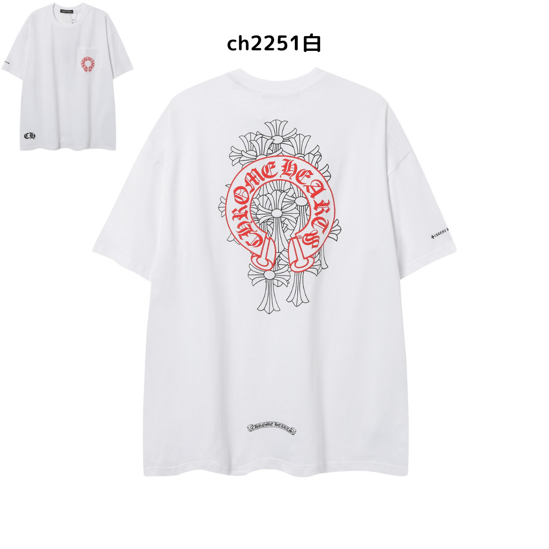 【2025新登場】クロムハーツChrome Hearts プリント刺繍Tシャツ特集 夏服 人気 男女兼用　綿100%  ch2230