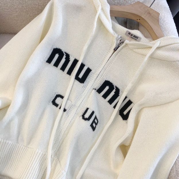 MIU MIUニットフード付きカーディガンコートセーター