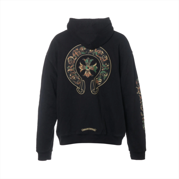 クロムハーツ パーカー コットン ブラック×グリーン カモフラ ホースシュー