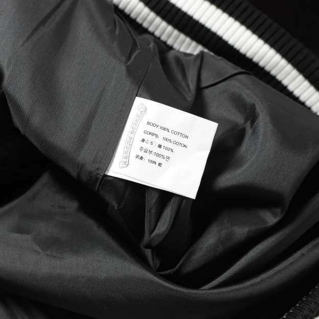 【Chrome Hearts】クロムハーツ クロス刺繍 レザースリーブ ブラック バーシティジャケット（スタジャン） ストリートスタイル