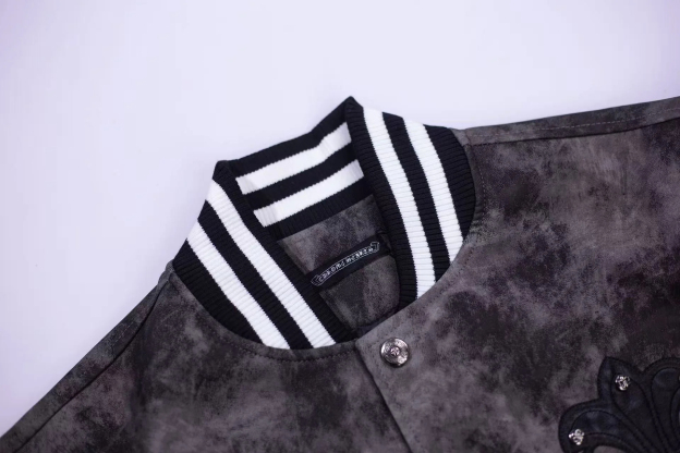 【Chrome Hearts】クロムハーツ フルール・ド・リス パッチ バーシティジャケット - グレー タイダイ アウター