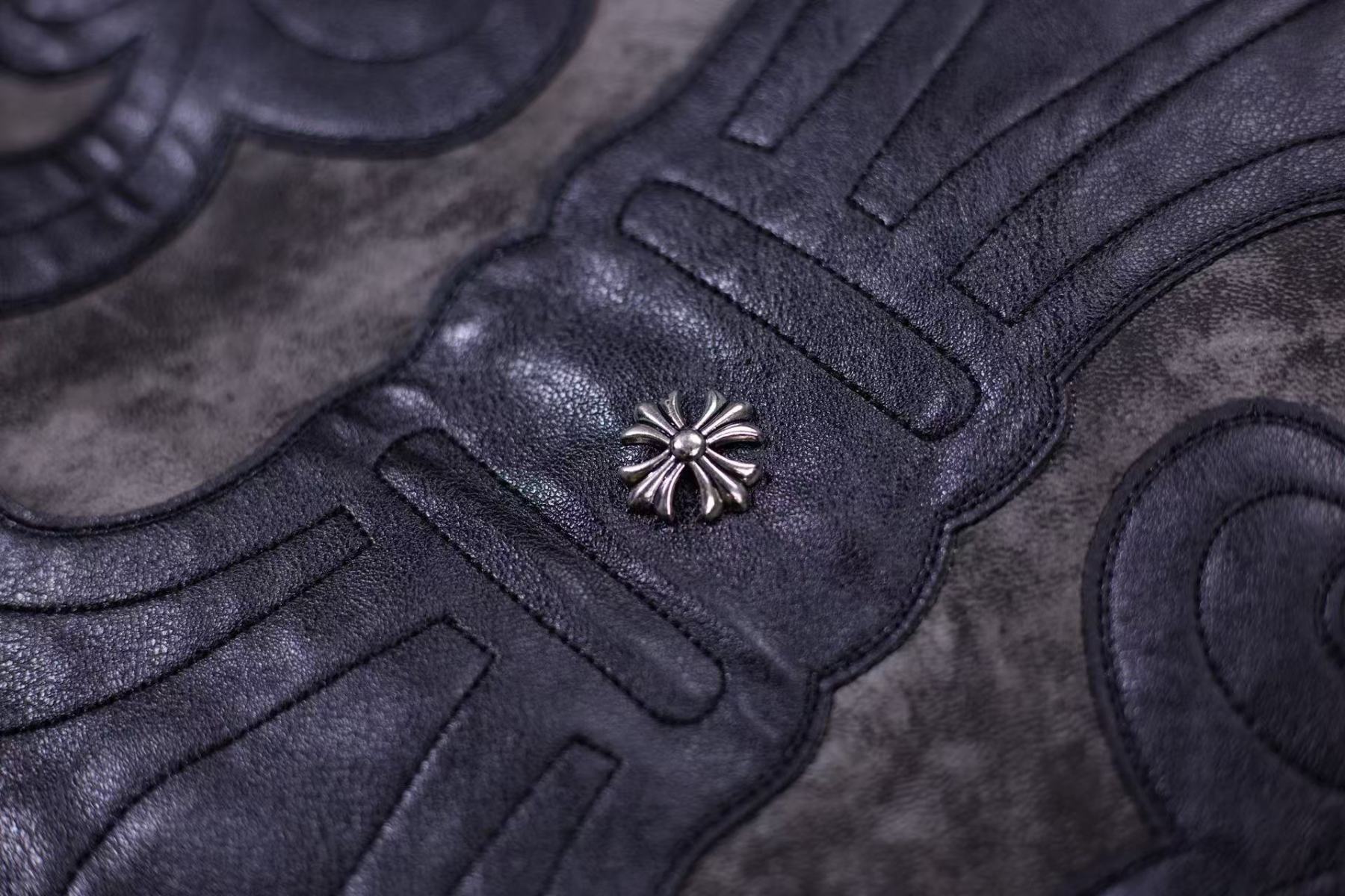 【Chrome Hearts】クロムハーツ フルール・ド・リス パッチ バーシティジャケット - グレー タイダイ アウター