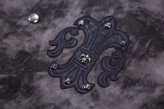 【Chrome Hearts】クロムハーツ フルール・ド・リス パッチ バーシティジャケット - グレー タイダイ アウター