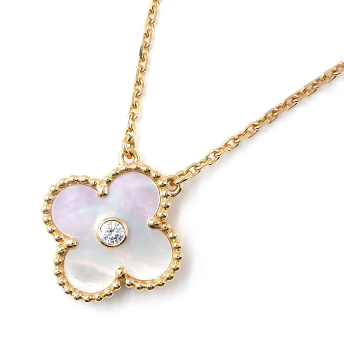 【国内発送/直営店】ネックレス ヴァンクリーフ＆アーペル   ヴィンテージアルハンブラ 2012年 X'mas限定 レア ホワイトシェル 白 1ポイント ダイヤモンド K18PG