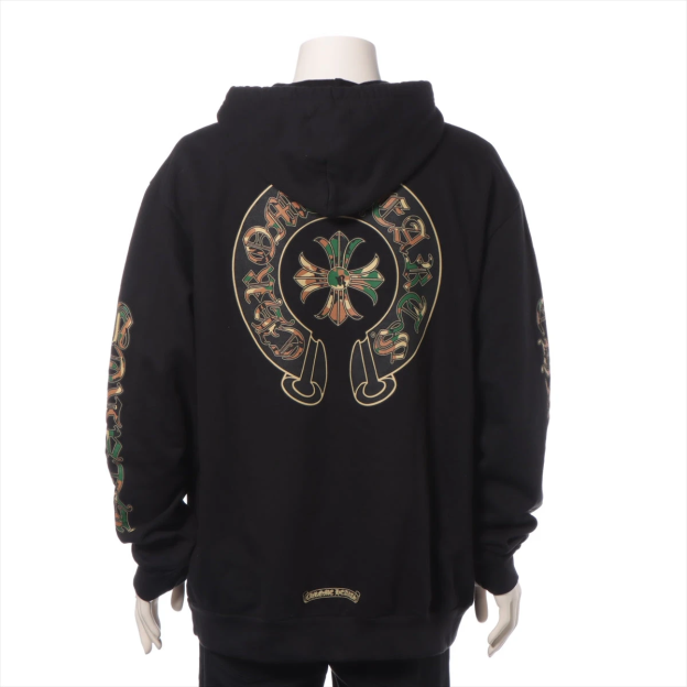 クロムハーツ パーカー コットン  ブラック カモフラホースシューセメタリークロスフーディ