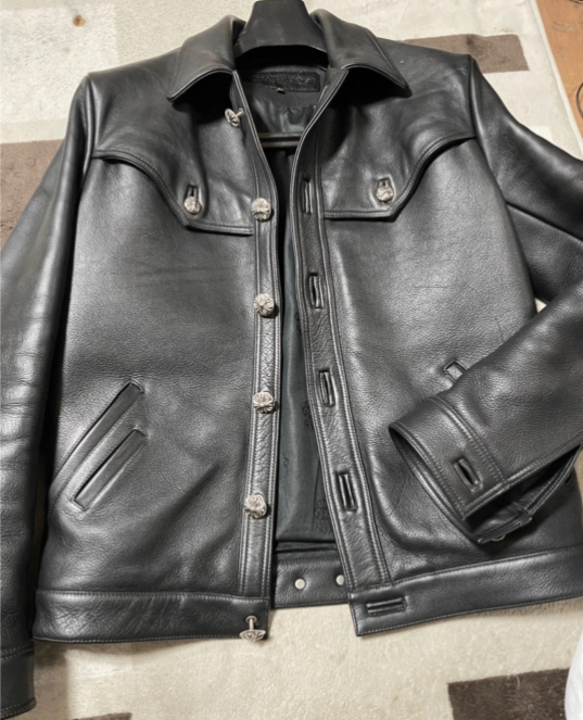 クロムハーツ（Chrome Hearts） CLASSIC JEAN LTHR レザークラシックジーン 現行型レザージャケット(ブラック×シルバー)【519052】