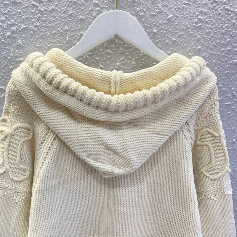 CELINE刺繍ロゴジャカード連帽ニットカーディガン