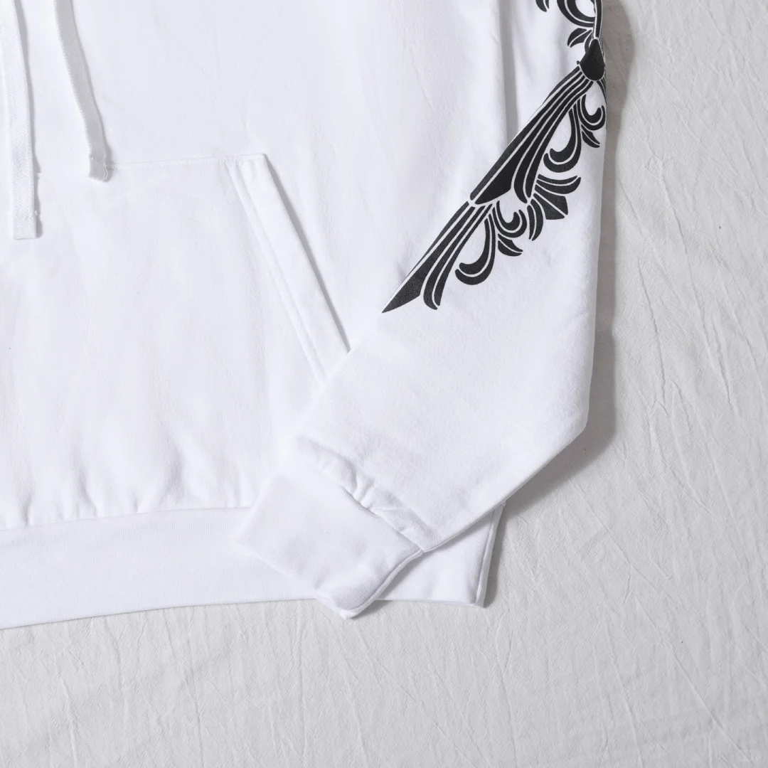 クロムハーツ Chrome Hearts　SWTSHRT PLVR 袖フローラルバックホースシュープリントパーカー(ホワイト)