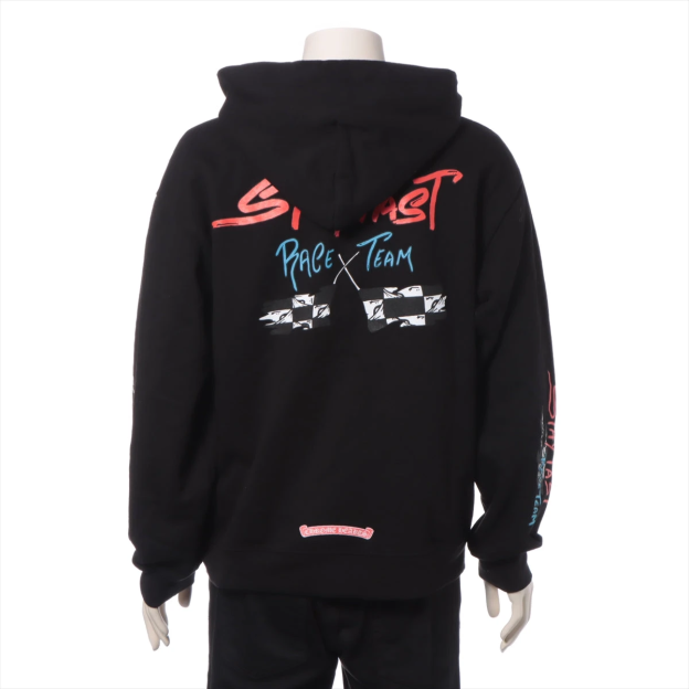 クロムハーツ パーカー コットン ブラック MATTY BOY STAY FAST RACE TEAMフーディ