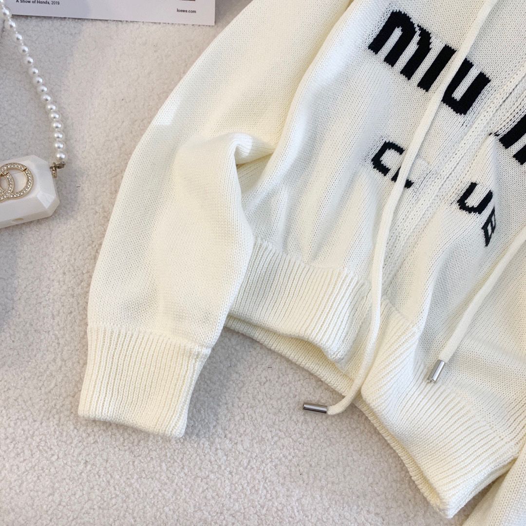 MIU MIUニットフード付きカーディガンコートセーター