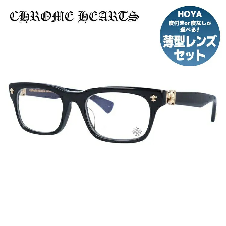 クロムハーツ メガネ 度付き 度なし 伊達メガネ 眼鏡 メガネフレーム CHROME HEARTS アジアンフィット GITTIN ANY-A BK-GP 52サイズ スクエア型 ユニセックス メンズ レディース 紫外線 UVカット ラッピング無料-JAPAN DUTY FREE