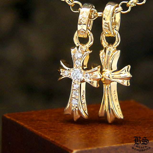 クロムハーツ CHクロスベビーファットチャーム22K＆CHクロスベビーファットチャーム22Kwithパヴェダイヤモンド＆ロールチェーン22K20インチセット