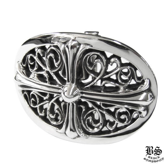 クロムハーツ クラシックオーバルクロスバックル＆プレーンブラックレザー1.5ホースシューリベット ベルトセット