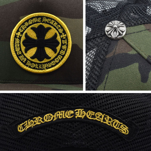 クロムハーツ ファブリックフロント トラッカーキャップ カモフラ ツイル ハリウッド CHプラス