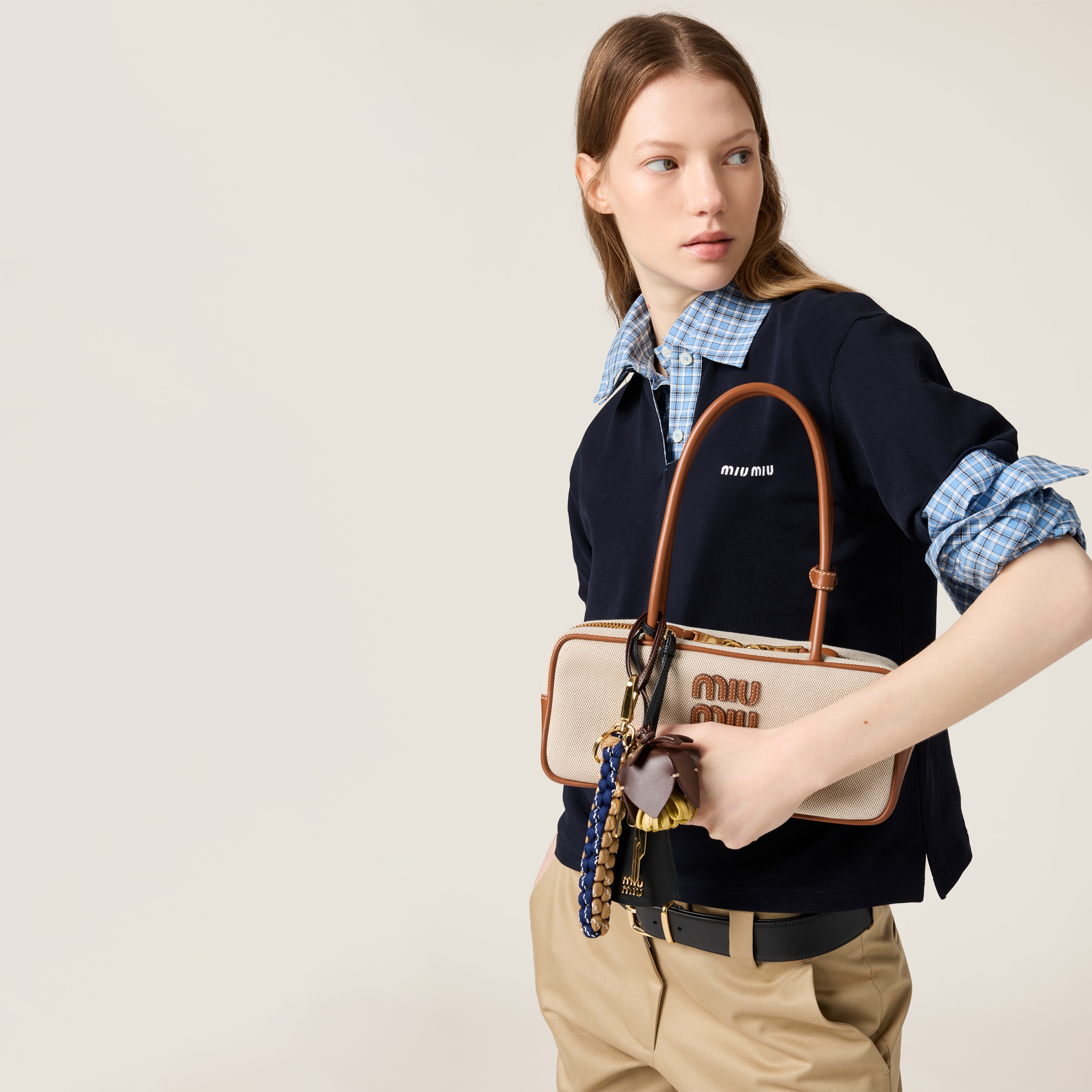 ボー キャンバスxレザー バッグ（スモール）