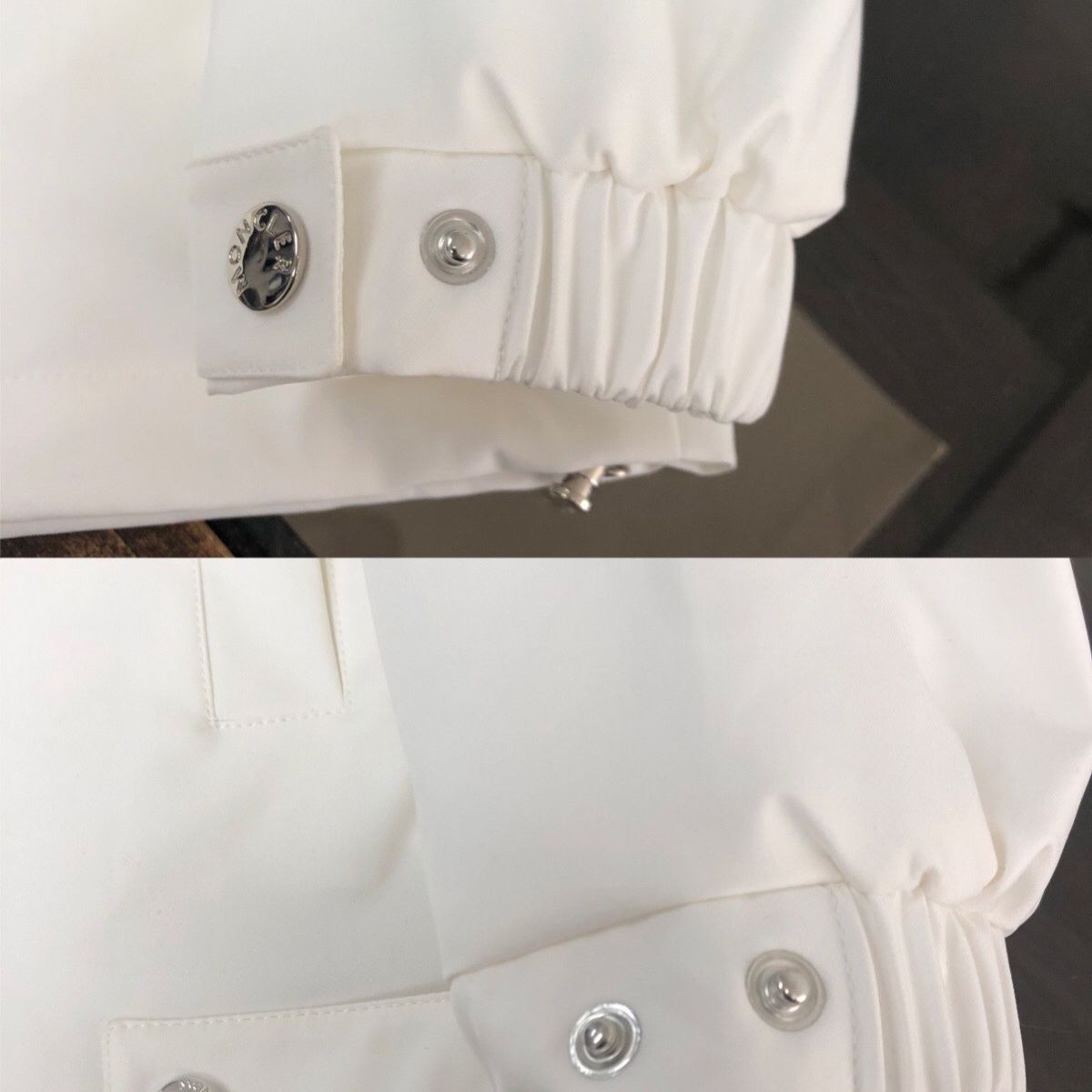 MONCLERショート丈のアルファベットキャップジャケットは男女同型